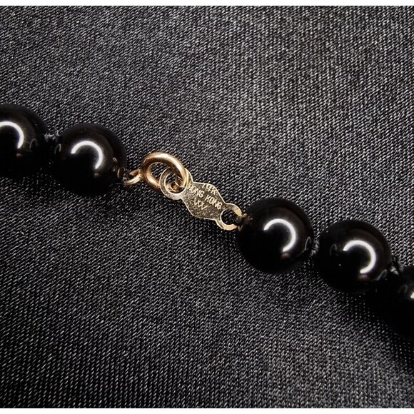 Vintage 14K Gold Hong Kong Signed Onyx & Malachite Beaded Bracelet - Picture 5 of 6